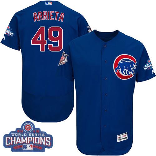 Cubs #49 Jake Arrieta Blue Flexbase Authentic Collection 2016 World Series Champions Stitched MLB Jersey - Click Image to Close